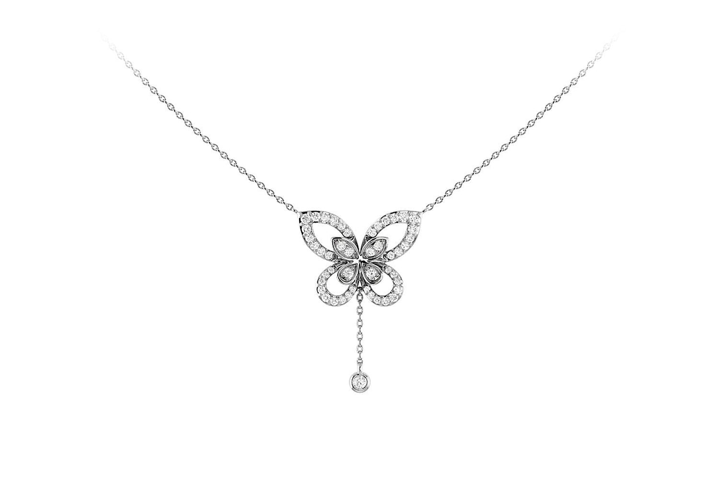 BUTTERFLY DIAMOND PENDANT ATTACHED NECKLACE 14K SOLID GOLD 0.40CTW
