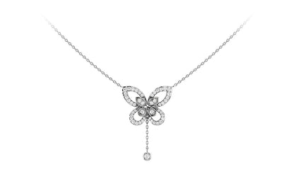 BUTTERFLY DIAMOND PENDANT ATTACHED NECKLACE 14K SOLID GOLD 0.40CTW