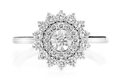 0.65CTW DOUBLE HALO CLUSTER FLOWER DIAMOND ENGAGEMENT RING 14K SOLID GOLD