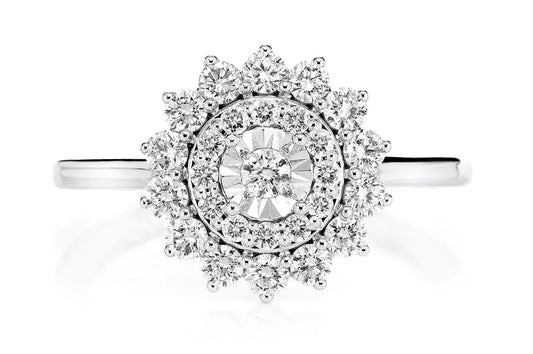 0.65CTW DOUBLE HALO CLUSTER FLOWER DIAMOND ENGAGEMENT RING 14K SOLID GOLD