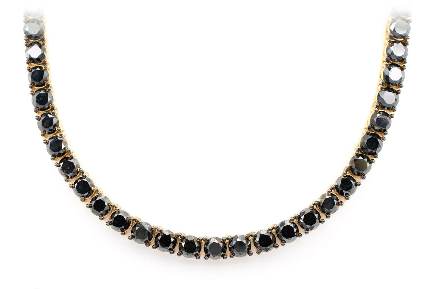 BLACK DIAMOND PRONG SET TENNIS NECKLACE 14K SOLID GOLD 62.25CTW