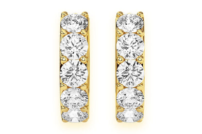 ONE ROW HOOP DIAMOND EARRINGS 14K SOLID GOLD 0.80CTW