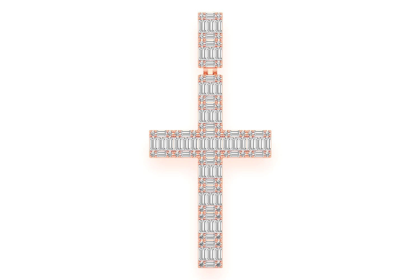 BAGUETTE CROSS DIAMOND PENDANT 14K SOLID GOLD 5.00CTW