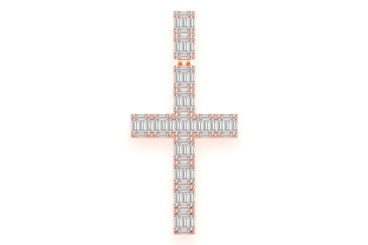 BAGUETTE CROSS DIAMOND PENDANT 14K SOLID GOLD 5.00CTW