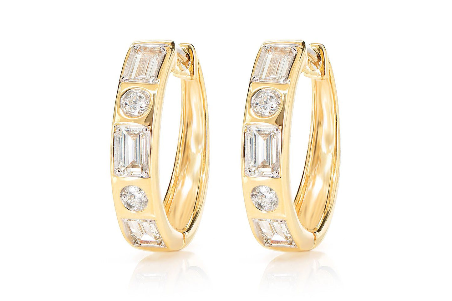 GYPSY SET BAGUETTE DIAMOND HOOPS 14K SOLID GOLD 0.70CTW