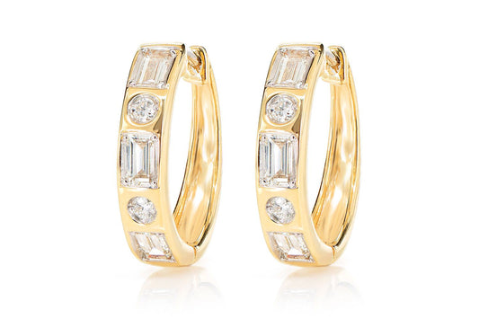 GYPSY SET BAGUETTE DIAMOND HOOPS 14K SOLID GOLD 0.70CTW