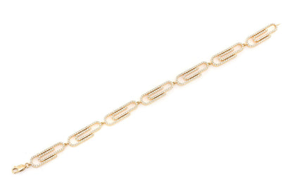 PAPER CLIP DIAMOND BRACELET 14K SOLID GOLD 3.50CTW