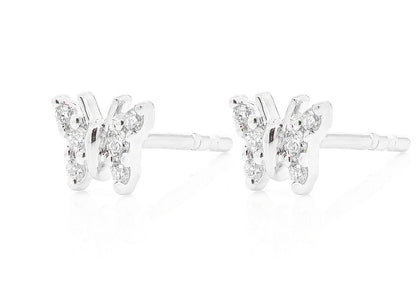 BUTTERFLY STUD DIAMOND EARRINGS 14K SOLID GOLD 0.10CTW