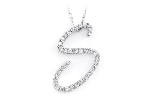 ANY LETTER SCRIPT INITIAL DIAMOND LETTER NECKLACE 14K SOLID GOLD 0.35CTW
