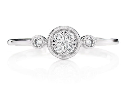 CLUSTER DIAMOND ENGAGEMENT RING 14K SOLID GOLD - 0.12CTW