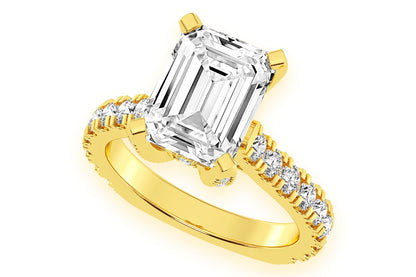 3.00CT EMERALD SOLITAIRE - SINGLE ROW SCALLOP - DIAMOND ENGAGEMENT RING
