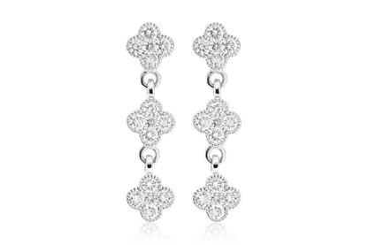 CLOVER DANGLE DIAMOND EARRINGS 14K SOLID GOLD 1.00CTW
