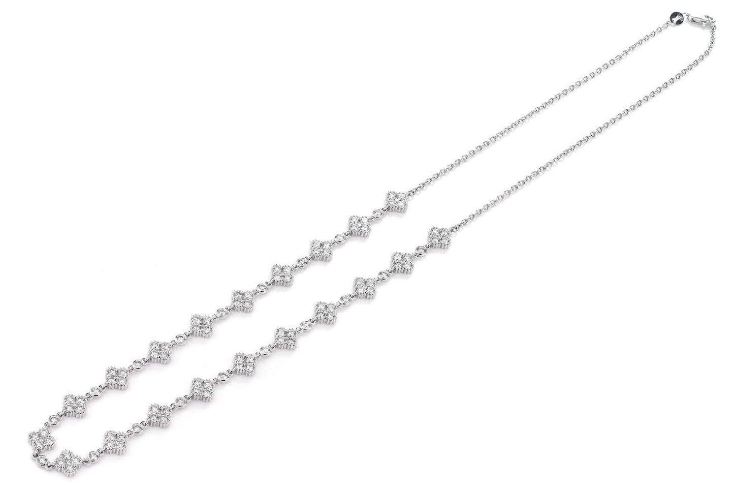 CLOVER DIAMOND MILGRAIN LINK STATION NECKLACE 14K SOLID GOLD 4.00CTW