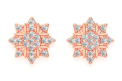 CERCEI CU DIAMANTE, STEA CU 8 COLȚURI, AUR MASIV DE 14K, 0.10CT
