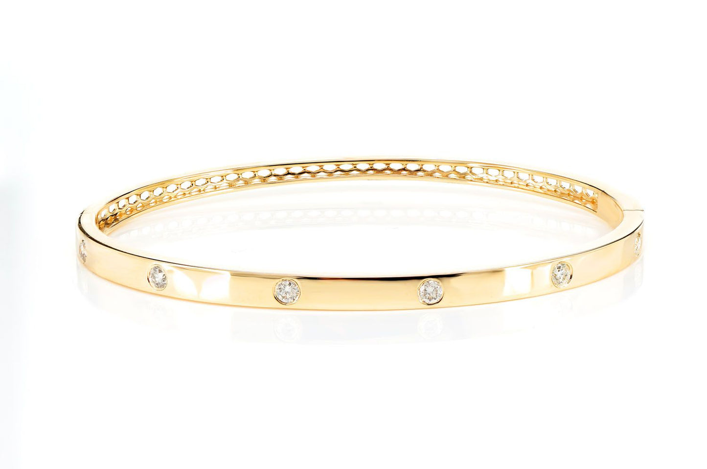 THIN GYPSY SET DIAMOND BANGLE BRACELET 14K SOLID GOLD 0.35CTW