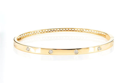 THIN GYPSY SET DIAMOND BANGLE BRACELET 14K SOLID GOLD 0.35CTW