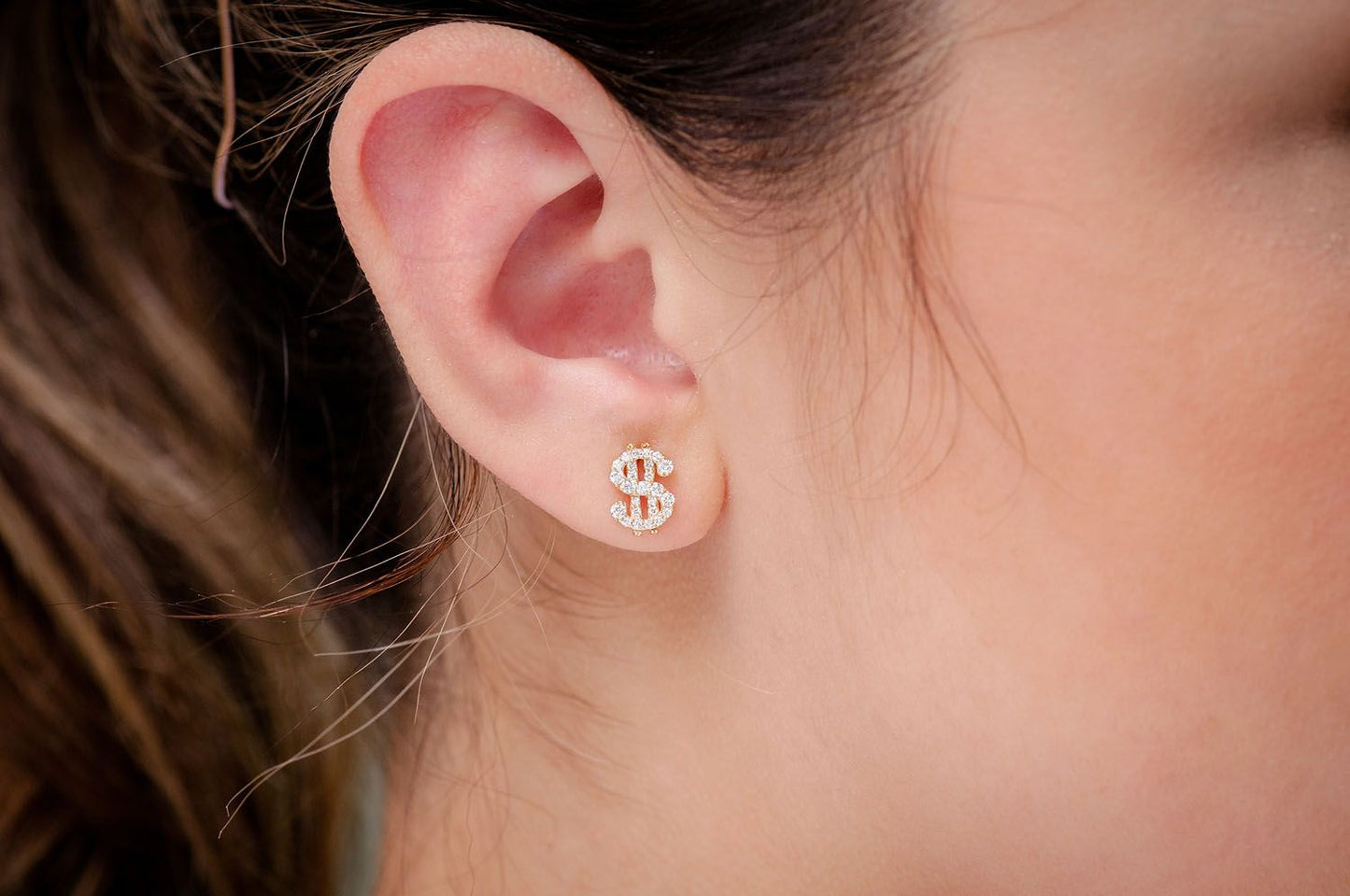 US DOLLAR SIGN STUD DIAMOND EARRINGS 14K SOLID GOLD 0.35CTW