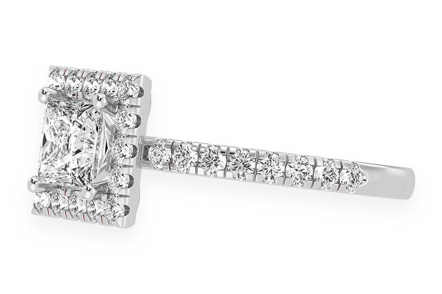 THAV - .75CT PRINCESS CUT - SCALLOP HALO ONE ROW- DIAMOND ENGAGEMENT RING
