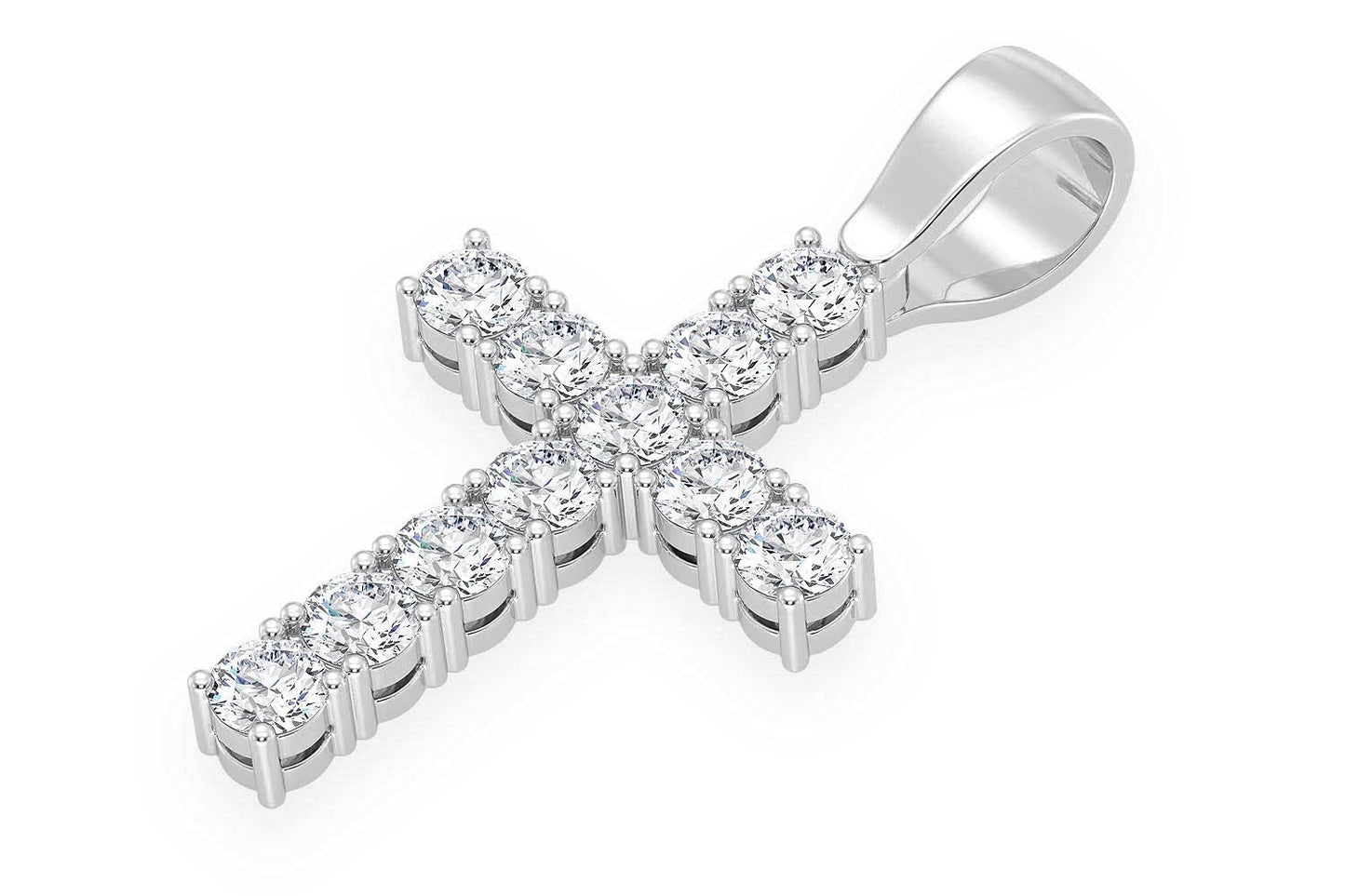 SOLITAIRE BASKET CROSS DIAMOND PENDANT 14K SOLID GOLD 3.75CTW