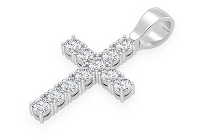 SOLITAIRE BASKET CROSS DIAMOND PENDANT 14K SOLID GOLD 3.75CTW