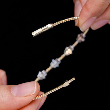 BEADED DIAMOND HAMSA FLEX BANGLE BRACELET 14K SOLID GOLD 0.30CTW