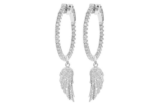 ANGEL WING DIAMOND HOOP EARRINGS 14K SOLID GOLD 1.85CTW