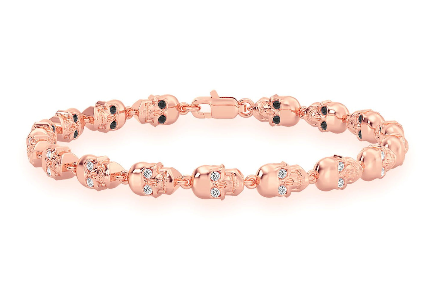 BLACK DIAMOND & WHITE DIAMOND SKULL LINK BRACELET 14K SOLID GOLD 1.50CTW