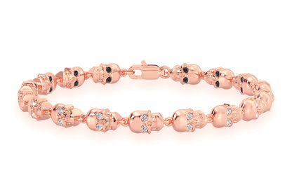 BLACK DIAMOND & WHITE DIAMOND SKULL LINK BRACELET 14K SOLID GOLD 1.50CTW