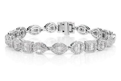 BRĂȚARĂ BAGHETĂ ȘI LEGĂTURĂ ROTUNDĂ MULTIFONDĂ CU DIAMANTE, AUR MASIV DE 14K, 4.00CT