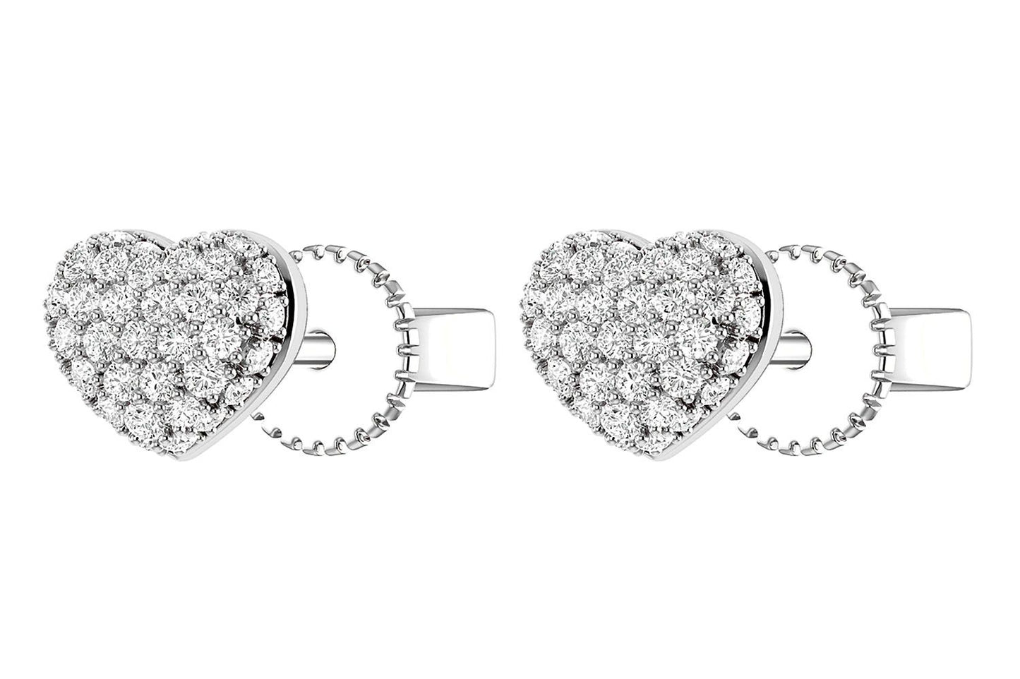 BUBBLY DIAMOND HEART STUD EARRINGS 14K SOLID GOLD 0.20CTW