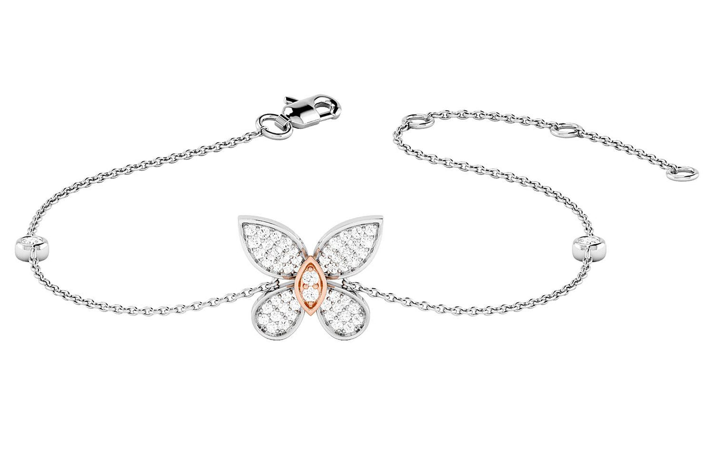 BUTTERFLY DIAMOND BRACELET 14K SOLID GOLD 0.25CTW