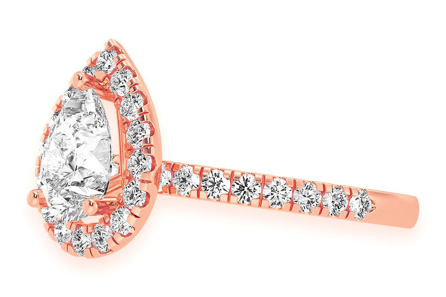 THAV - 1.00CT PEAR SOLITAIRE - SCALLOP HALO ONE ROW - DIAMOND ENGAGEMENT RING