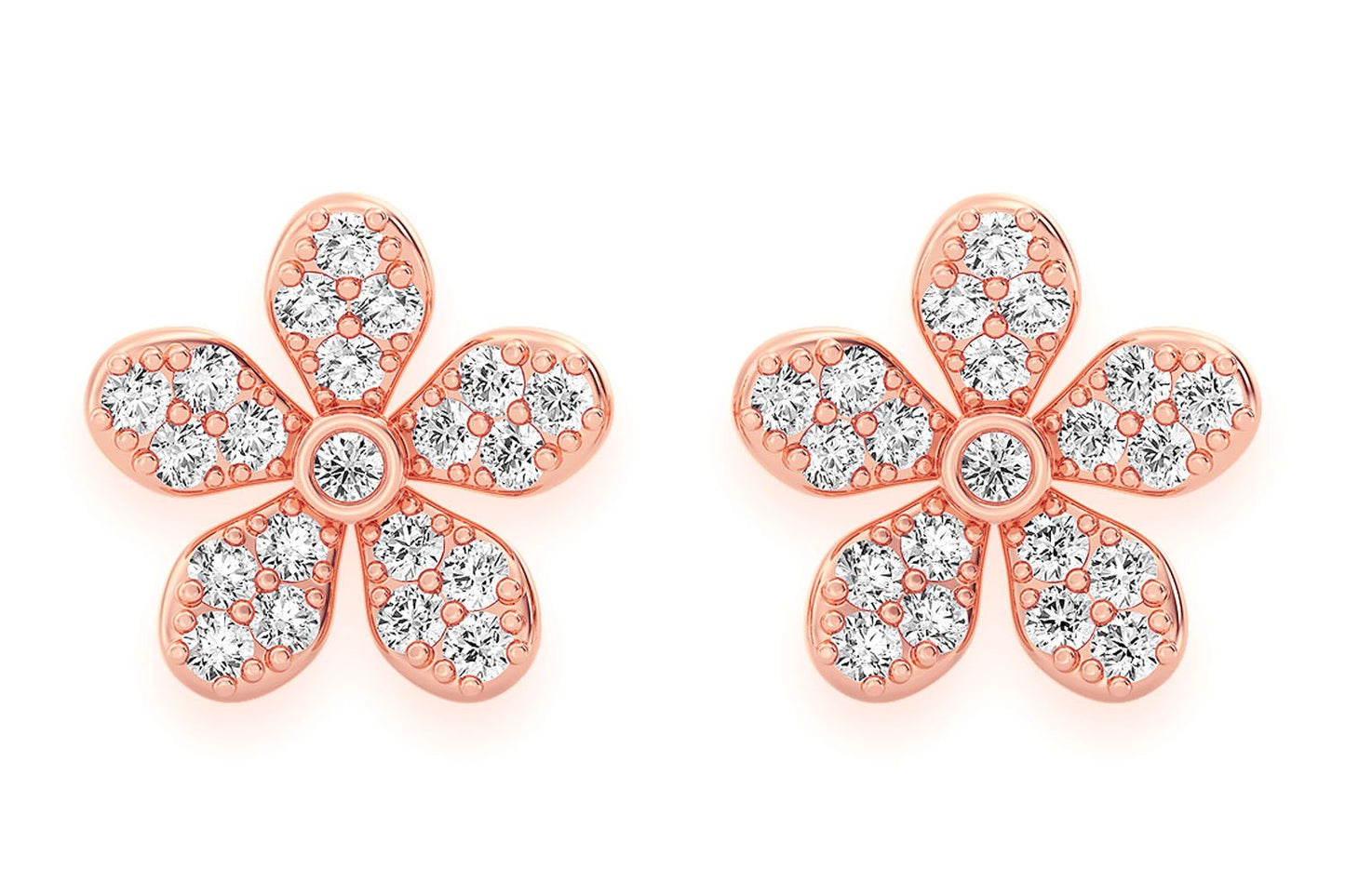 FLOWER STUD DIAMOND EARRINGS 14K SOLID GOLD 0.35CTW