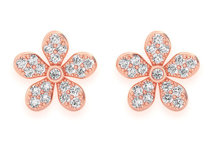 FLOWER STUD DIAMOND EARRINGS 14K SOLID GOLD 0.35CTW