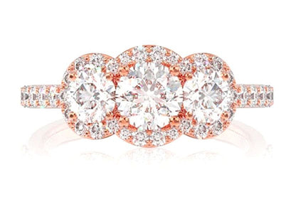 3 STONE HALO DIAMOND ENGAGEMENT RING 1.50CTW- 14K SOLID GOLD