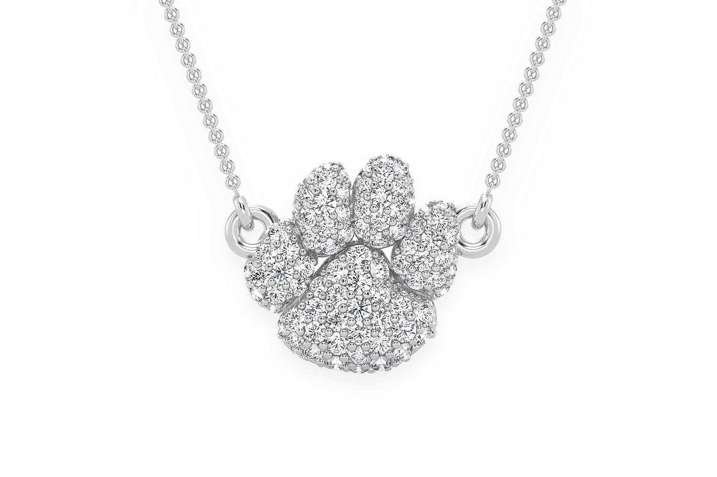 DOG PAW DIAMOND NECKLACE CONNECTED 14K SOLID GOLD 0.35CTW