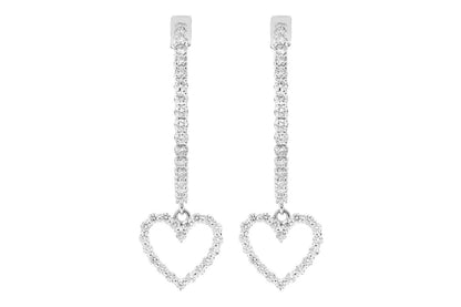 OPEN HEART DANGLING DIAMOND HOOPS 14K SOLID GOLD 1.85CTW