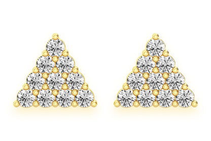 TRIANGLE STACKED STUD DIAMOND EARRINGS 14K SOLID GOLD 0.15CTW