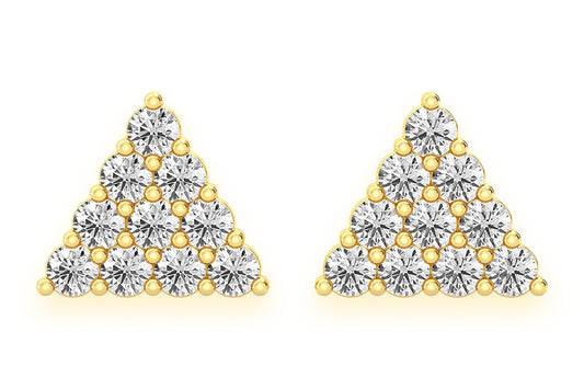 TRIANGLE STACKED STUD DIAMOND EARRINGS 14K SOLID GOLD 0.15CTW