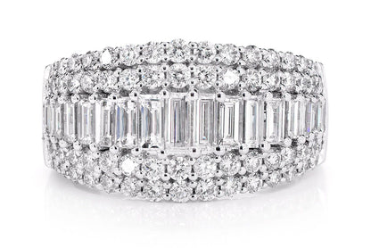 FOUR ROW GRADUATED BAGUETTE AND ROUND DIAMOND RING 14K SOLID GOLD 2.00CTW