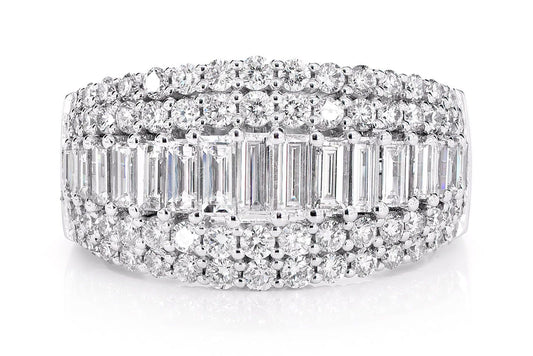 FOUR ROW GRADUATED BAGUETTE AND ROUND DIAMOND RING 14K SOLID GOLD 2.00CTW
