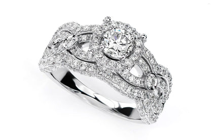 ROUND HALO WIDE TWISTED SHANK DIAMOND ENGAGEMENT RING - 1.85CTW