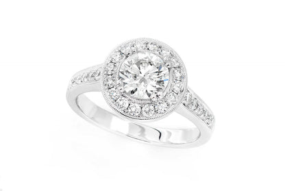 1.00CT ROUND SOLITAIRE - MILGRAIN HALO RING - ENGAGEMENT RING
