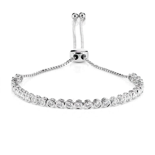 ADJUSTABLE BEZEL SET DIAMOND SLIDER BRACELET 14K SOLID GOLD 1.05CTW