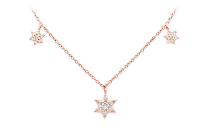 THREE STAR DIAMOND NECKLACE 14K SOLID GOLD 0.21CTW