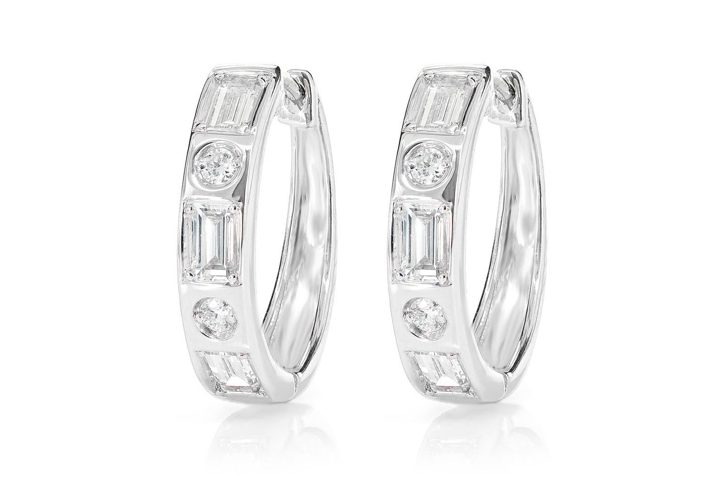 GYPSY SET BAGUETTE DIAMOND HOOPS 14K SOLID GOLD 0.70CTW