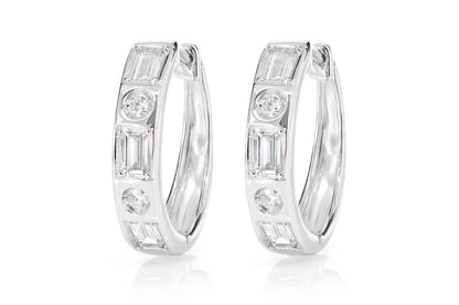 GYPSY SET BAGUETTE DIAMOND HOOPS 14K SOLID GOLD 0.70CTW