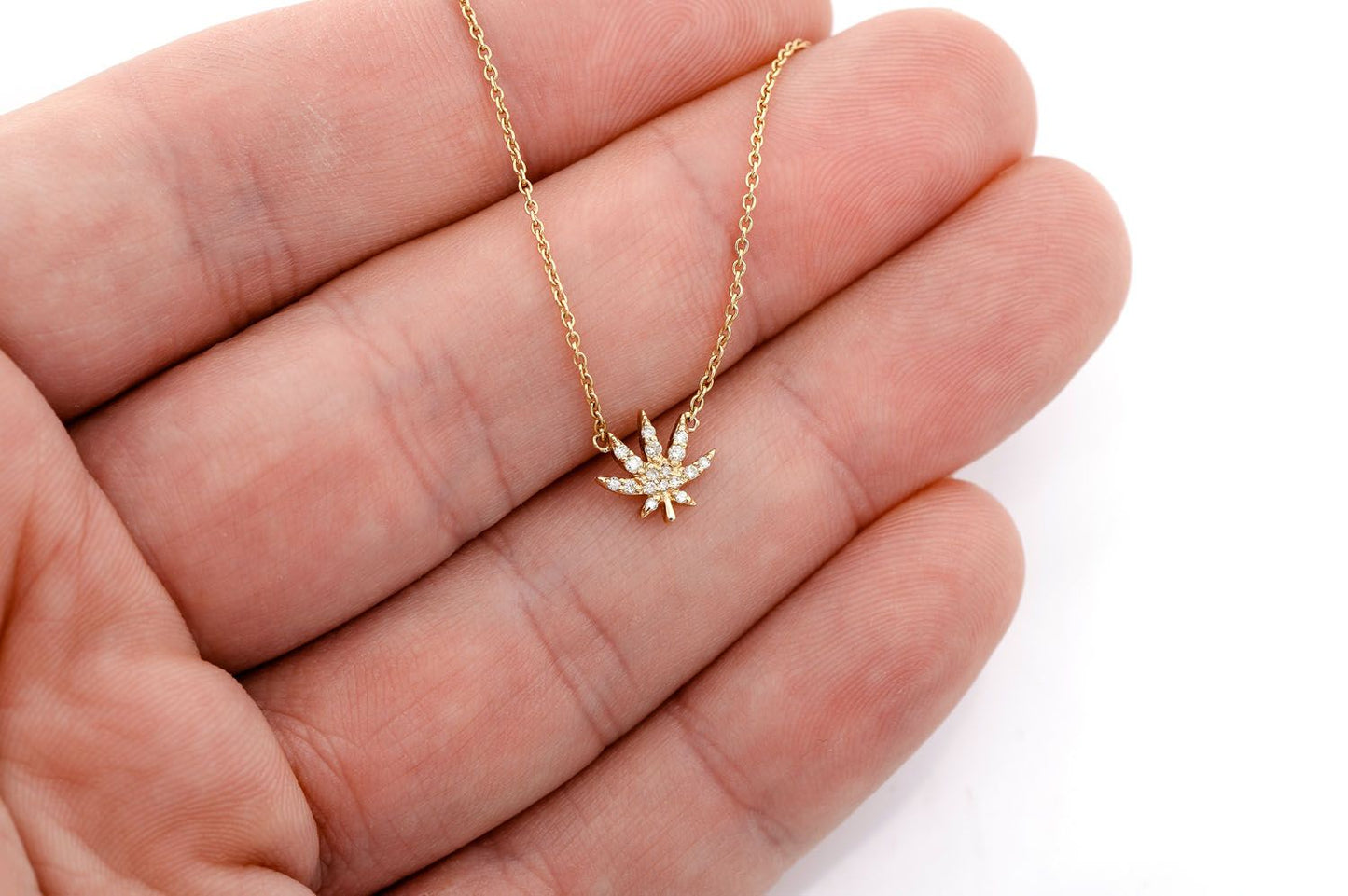 CANNABIS LEAF DIAMOND PENDANT 14K SOLD GOLD 0.10CTW