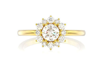 0.70CTW HALO FLOWER BEZEL DIAMOND ENGAGEMENT RING 14K SOLID GOLD