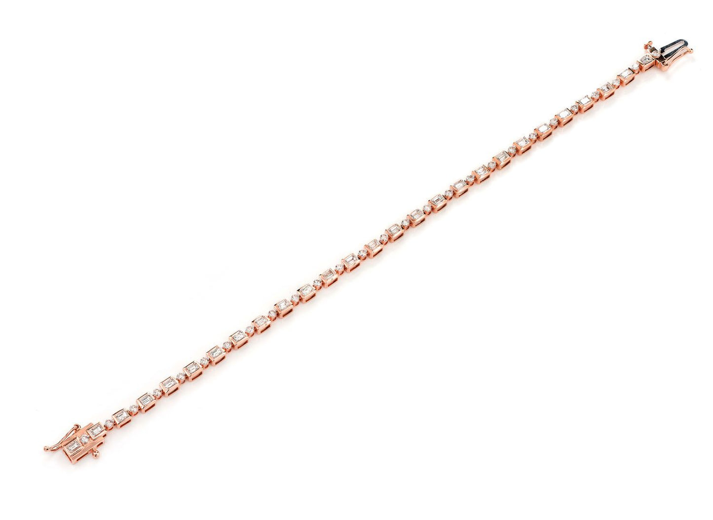 DIAMOND BAGUETTE AND ROUND BEZEL ALTERNATING LINK BRACELET 14K SOLID GOLD 1.20CTW